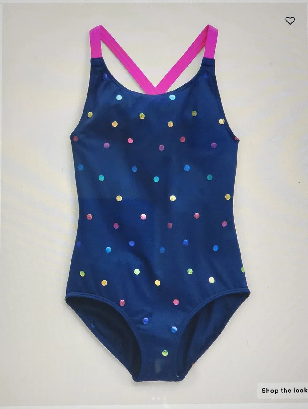 ♥️NWT♥️ Boden Girls' Navy Polka Dot One-Piece Swimsuit with Crossback